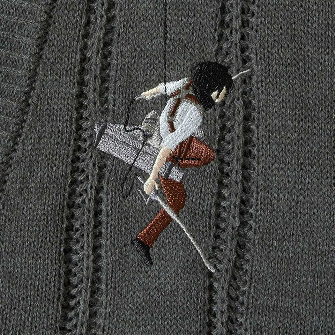 Attack on Titan Wall Jacquard Cardigan Heather Gray V-Neck Knit Unisex Attack on Titan Wall Jacquard Cardigan Heather Gray V-Neck Knit Unisex