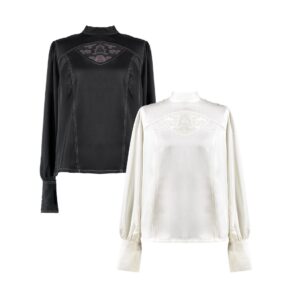 Blouse MAYLA x NieR Automata 2B Iconic Black White dengan Detail Elegan