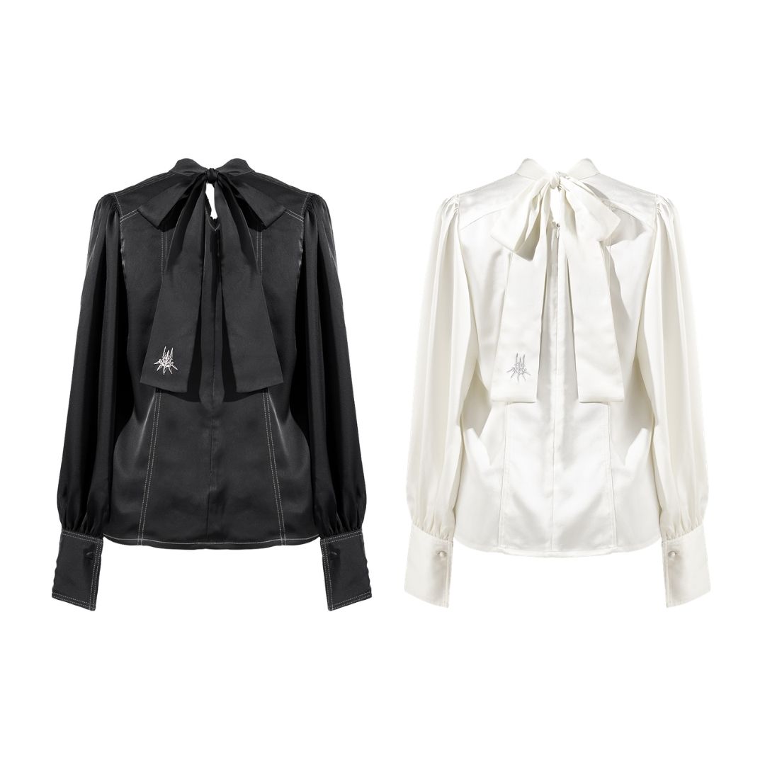 Blouse MAYLA x NieR Automata 2B Iconic Black White dengan Detail Elegan