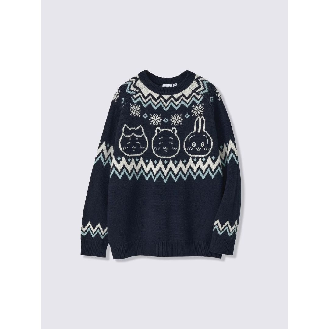  Sweater GU x CHIIKAWA Nordic sweater Navy 