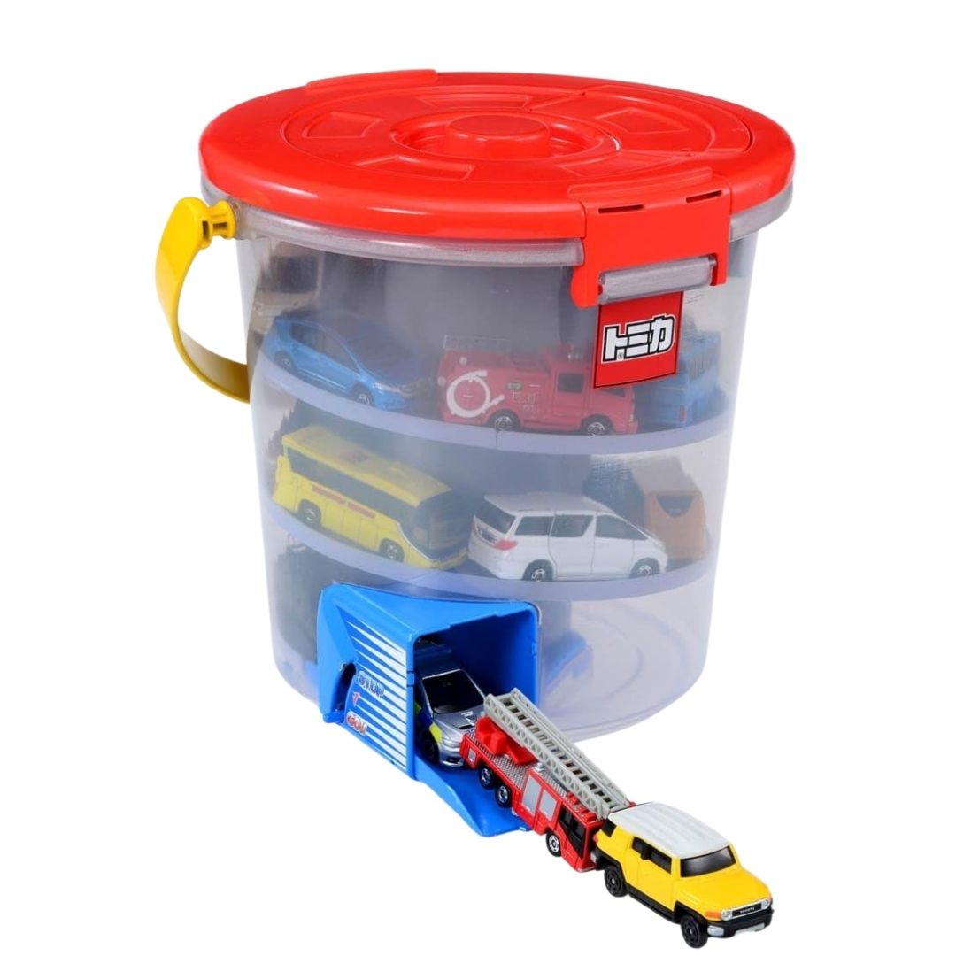 Tomica Deru Deru Spiral Bucket Storage Playset 15 Cars Red Takara Tomy