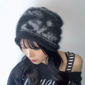 WEGO Logo Jacquard Fuzzy Beanie - Black WEGO Logo Jacquard Fuzzy Beanie - Black