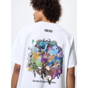 Kaos (Uniqlo) ONE PIECE 1 (Color: 00 WHITE) Ilustrasi Kru Topi Jerami di Elbaf