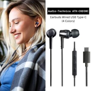 Earphone Audio Technica ATH-CKD30C USB-C dengan Mikrofon Earbuds