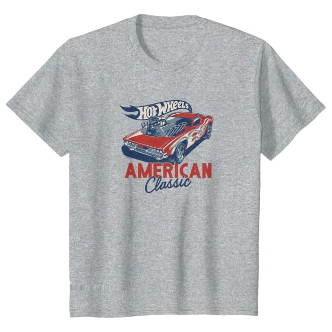 Hot Wheels American Classic T-Shirt Mattel Heather Grey Kids Official Tee